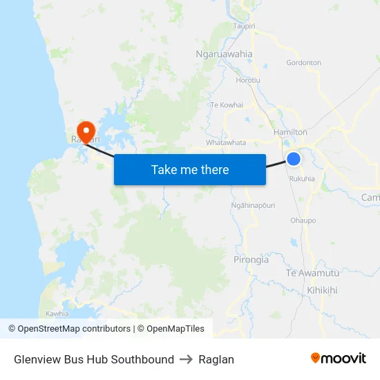 Glenview Bus Hub Southbound to Raglan map