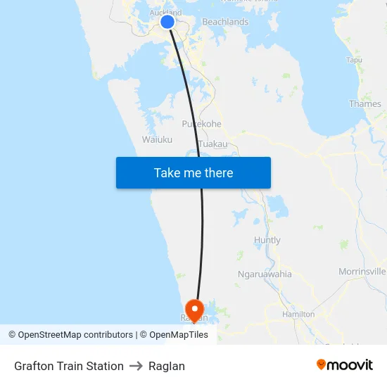 Grafton Train Station to Raglan map