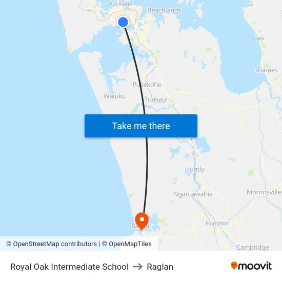 Royal Oak Intermediate School to Raglan map