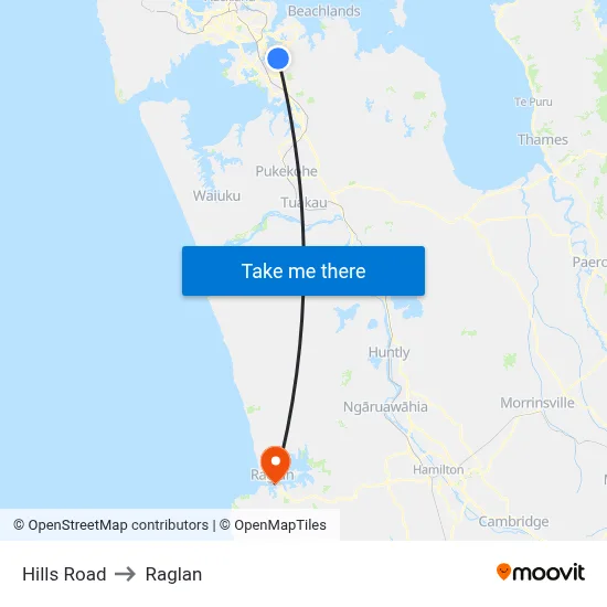 Hills Road to Raglan map