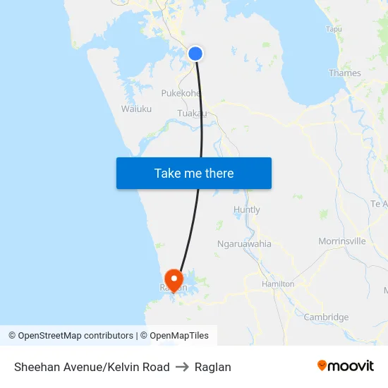 Sheehan Avenue/Kelvin Road to Raglan map