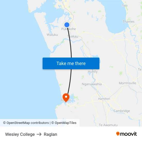 Wesley College to Raglan map