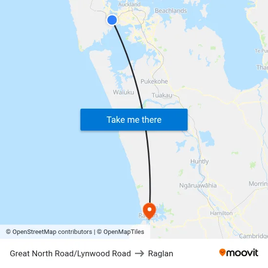 Great North Road/Lynwood Road to Raglan map