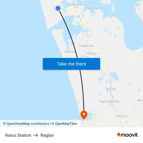 Ranui Station to Raglan map