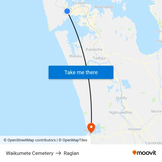 Waikumete Cemetery to Raglan map
