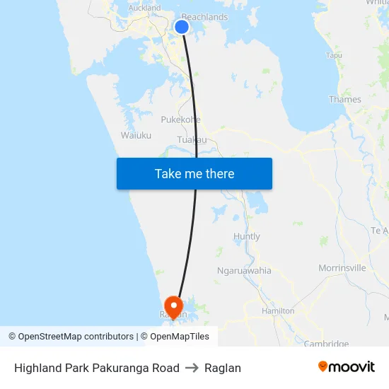 Highland Park Pakuranga Road to Raglan map