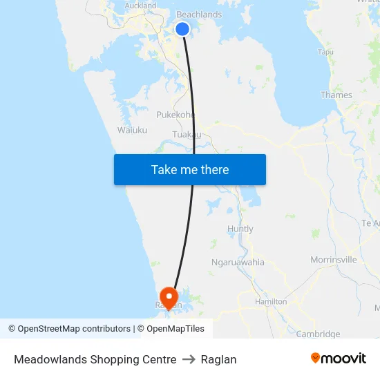 Meadowlands Shopping Centre to Raglan map