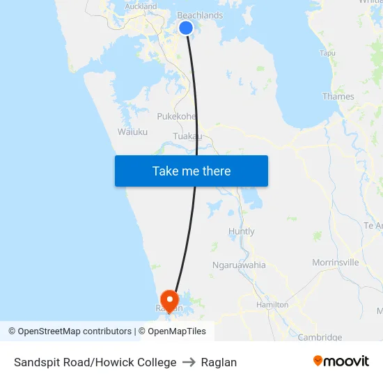 Sandspit Road/Howick College to Raglan map
