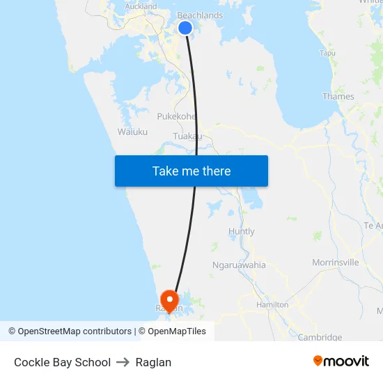 Cockle Bay School to Raglan map