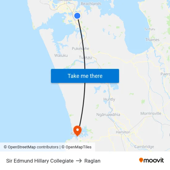 Sir Edmund Hillary Collegiate to Raglan map