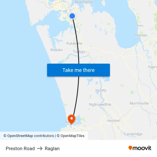 Preston Road to Raglan map