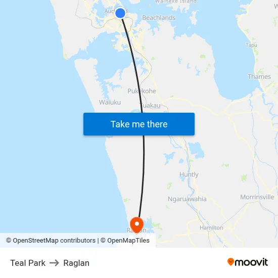 Teal Park to Raglan map