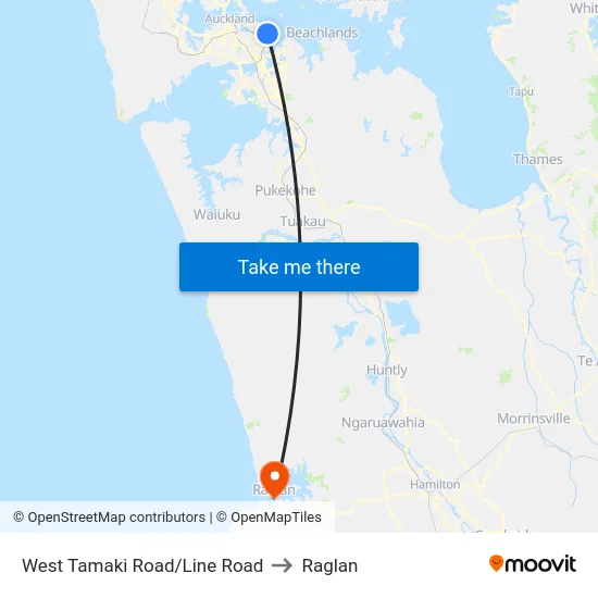 West Tamaki Road/Line Road to Raglan map