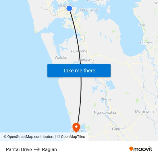 Paritai Drive to Raglan map