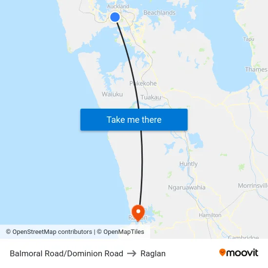 Balmoral Road/Dominion Road to Raglan map