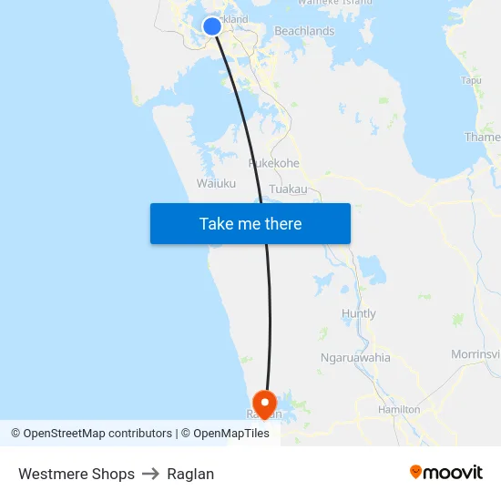 Westmere Shops to Raglan map