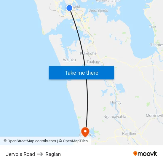Jervois Road to Raglan map
