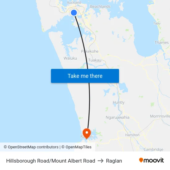Hillsborough Road/Mount Albert Road to Raglan map