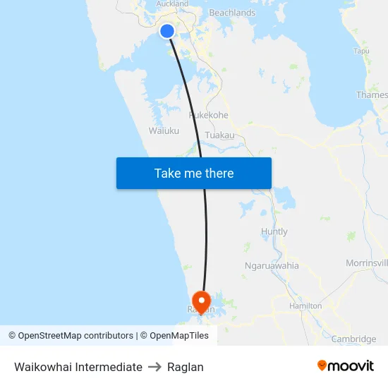 Waikowhai Intermediate to Raglan map
