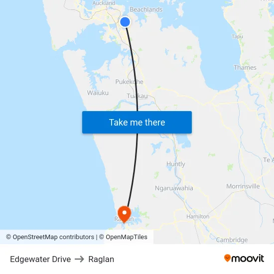 Edgewater Drive to Raglan map