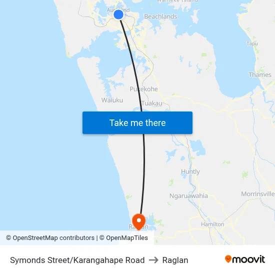 Symonds Street/Karangahape Road to Raglan map