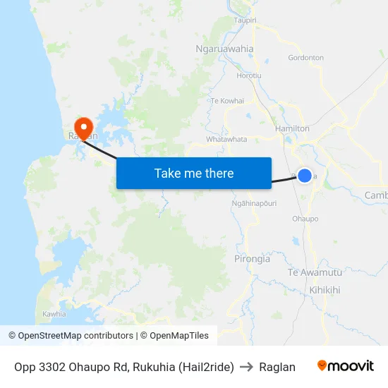Opp 3302 Ohaupo Rd, Rukuhia (Hail2ride) to Raglan map