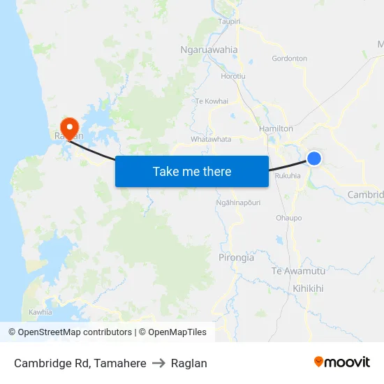 Cambridge Rd, Tamahere to Raglan map
