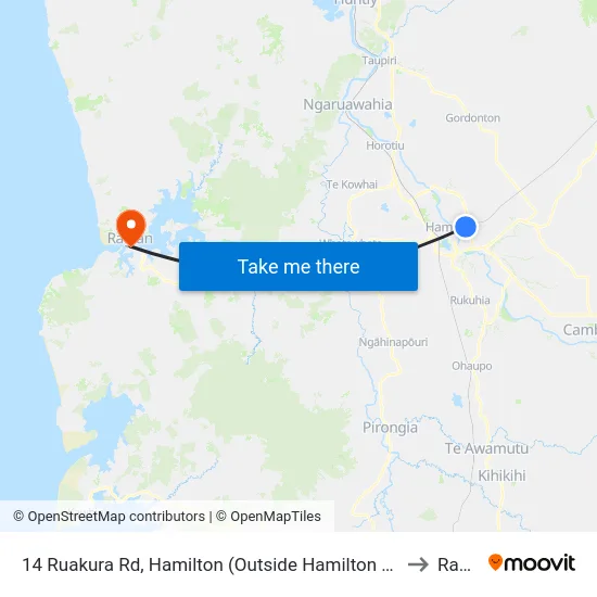 14 Ruakura Rd, Hamilton (Outside Hamilton City Holiday Park) to Raglan map