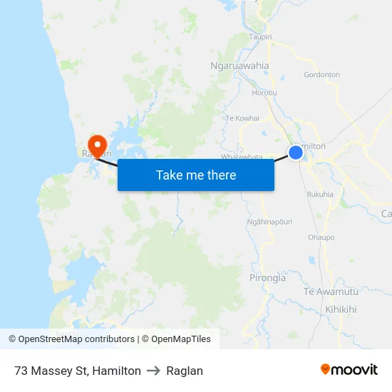 73 Massey St, Hamilton to Raglan map
