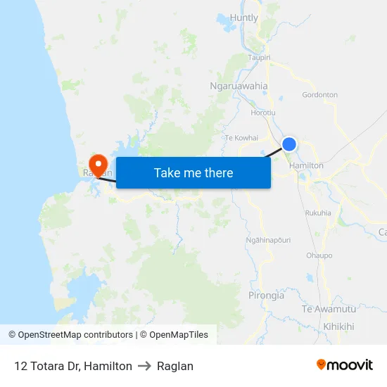 12 Totara Dr, Hamilton to Raglan map