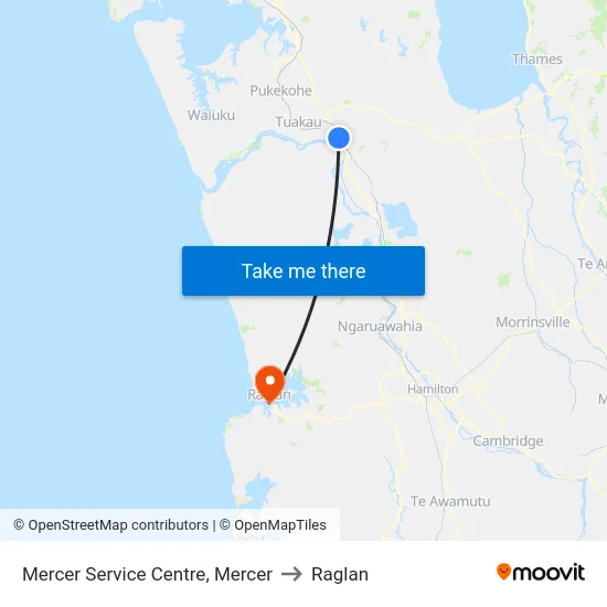Mercer Service Centre, Mercer to Raglan map