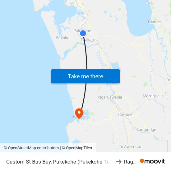 Custom St Bus Bay, Pukekohe (Pukekohe Train Station) to Raglan map