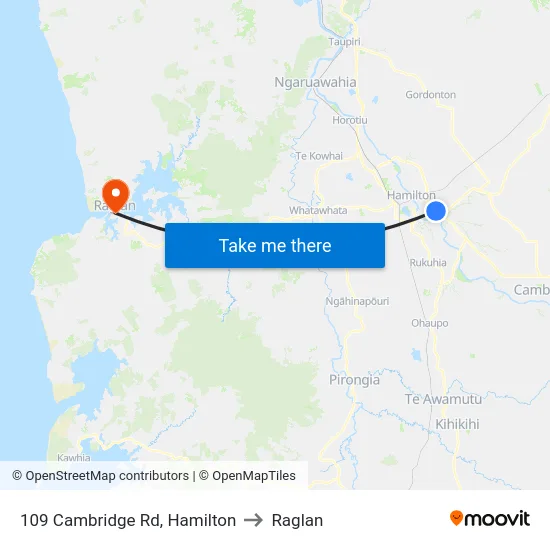 109 Cambridge Rd, Hamilton to Raglan map