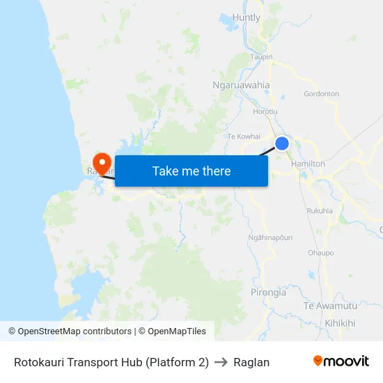 Rotokauri Transport Hub (Platform 2) to Raglan map