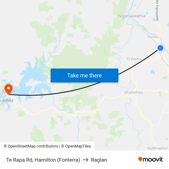 Te Rapa Rd, Hamilton (Fonterra) to Raglan map