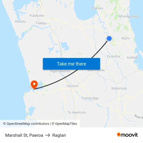 Marshall St, Paeroa to Raglan map