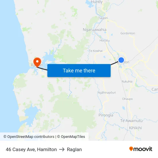 46 Casey Ave, Hamilton to Raglan map