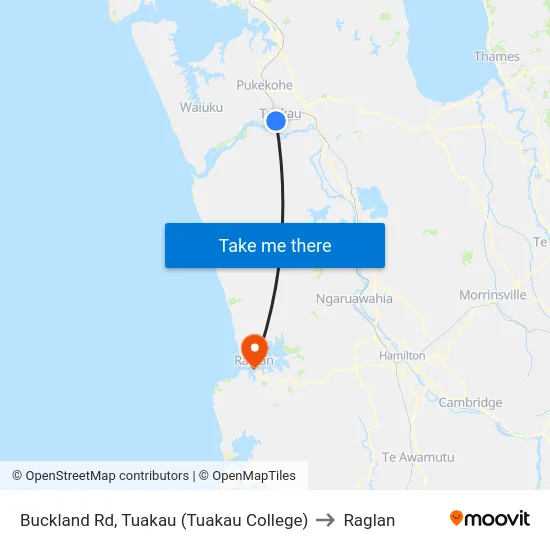 Buckland Rd, Tuakau (Tuakau College) to Raglan map