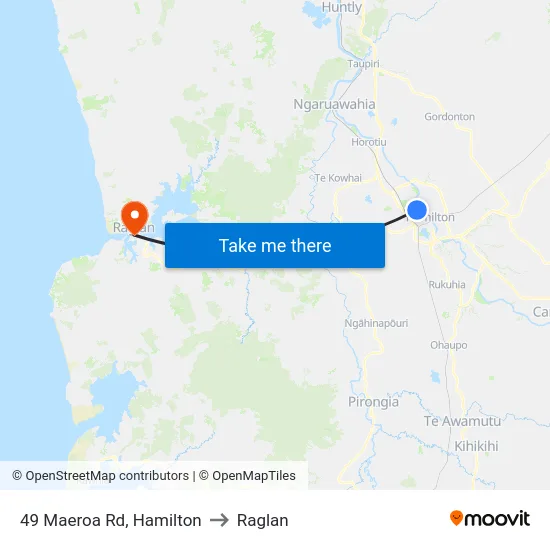 49 Maeroa Rd, Hamilton to Raglan map
