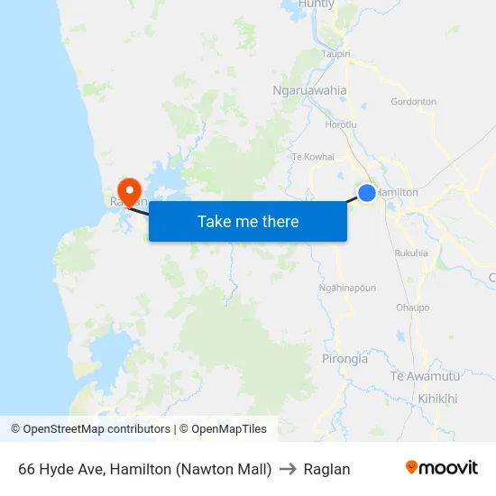 66 Hyde Ave, Hamilton (Nawton Mall) to Raglan map