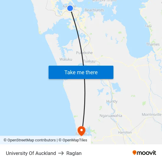 University Of Auckland to Raglan map