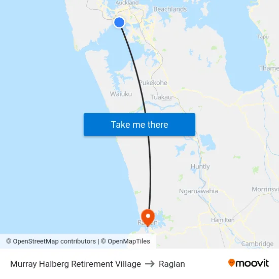 Murray Halberg Retirement Village to Raglan map