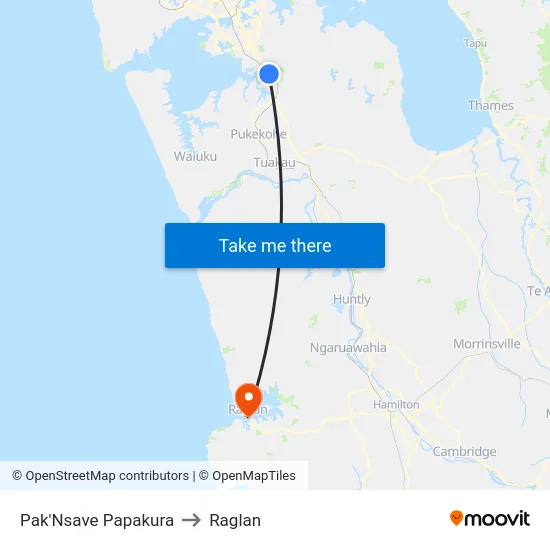Pak'Nsave Papakura to Raglan map
