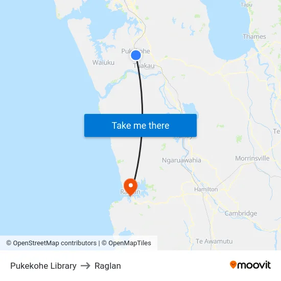Pukekohe Library to Raglan map