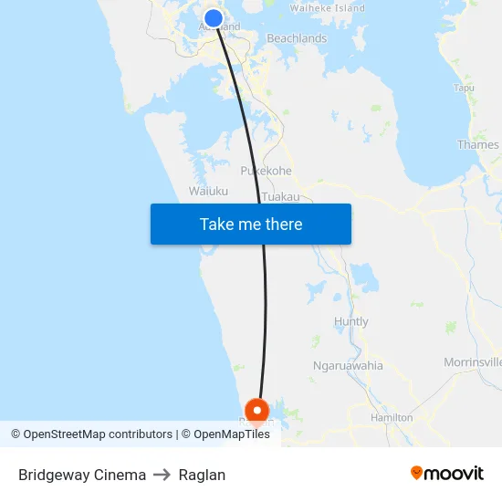 Bridgeway Cinema to Raglan map