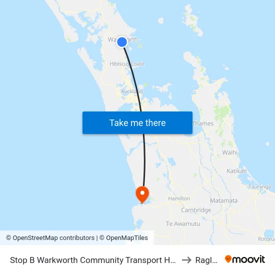Stop B Warkworth Community Transport Hub to Raglan map