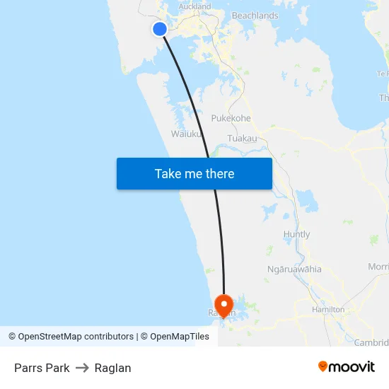 Parrs Park to Raglan map