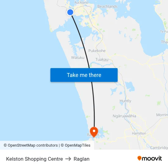 Kelston Shopping Centre to Raglan map