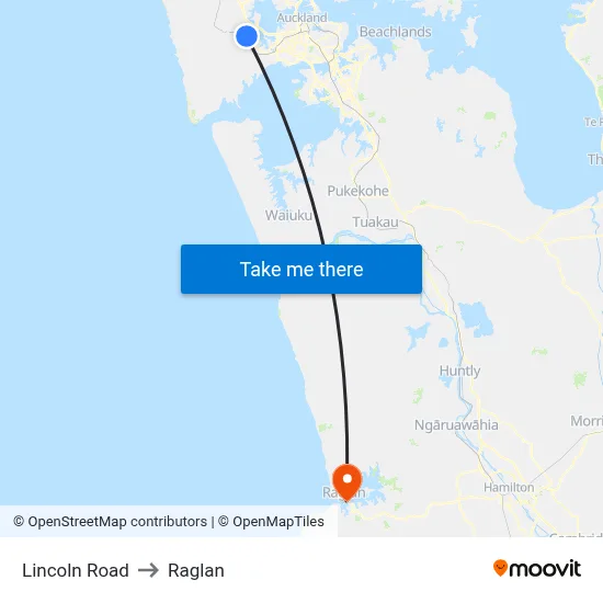 Lincoln Road to Raglan map