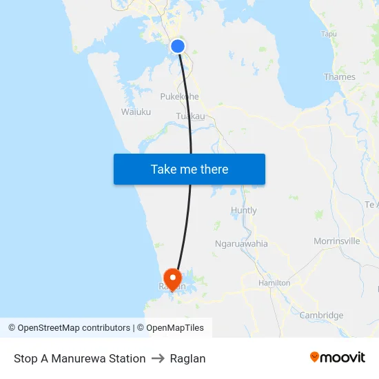 Stop A Manurewa Station to Raglan map